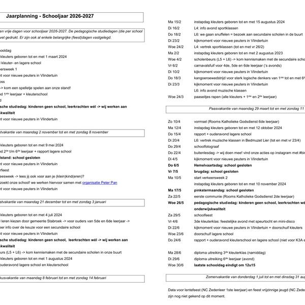 Jaarplanning 2026-2027